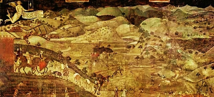 Ambrogio Lorenzetti, Auswirkung der guten Regierung auf dem Land, 1338-1340, Fresko, Siena,Palazzo Pubblico